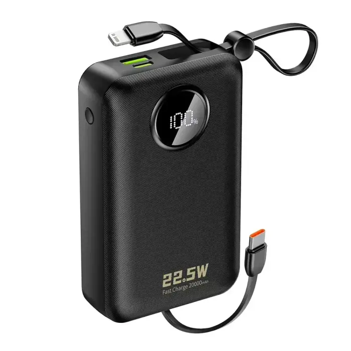 Dudao K14+ Power Bank | 20,000 mAh | 22.5W | USB-C, USB-A, Lightning | black