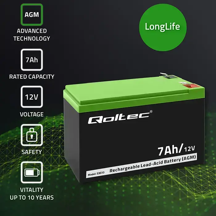 Qoltec AGM battery | 12V | 7Ah | Maintenance-free | Efficient| LongLife | for UPS, security Foto 3