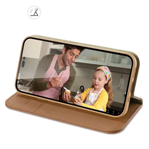 Dux Ducis Hivo Leather Flip Cover Genuine Leather Wallet for Cards and Documents iPhone 14 Pro Max Brown Photo