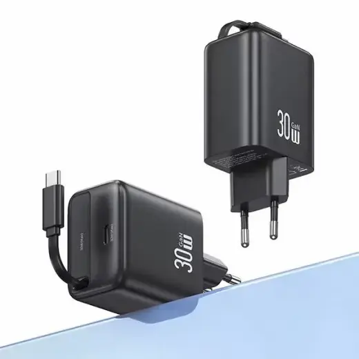 USAMS YC Series CC241 зарядное устройство | 30W | GaN, PD, QC | USB-C | с проводом USB-C на USB-C в комплекте | черное Фото num