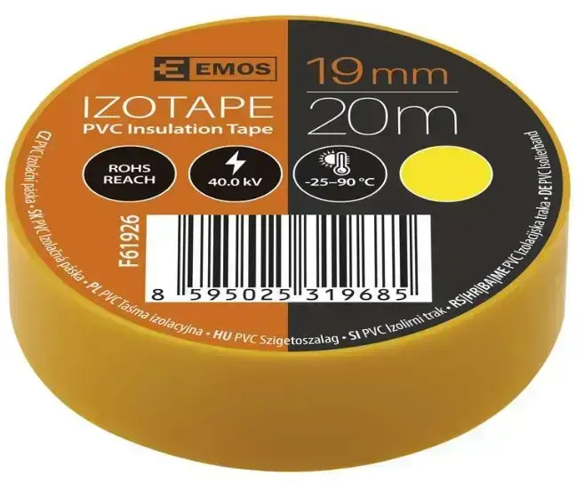 Elektroizolācijas lente PVC 0,13x19mm (20m), Dzeltena