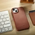 iCarer CE Oil Wax Premium Leather Folio Case iPhone 14 Plus magnetic flip case MagSafe brown (AKI14220707-BN) — Photo 1