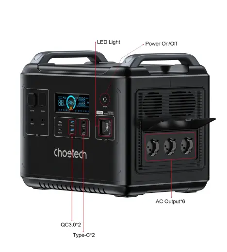 Choetech BS006 Super Mini внешний аккумулятор (powerbank) | 1997Wh | 2000W | USB-A, USB-C, AC, Авто, XT60, DC | LED фонарик | черный Фото num