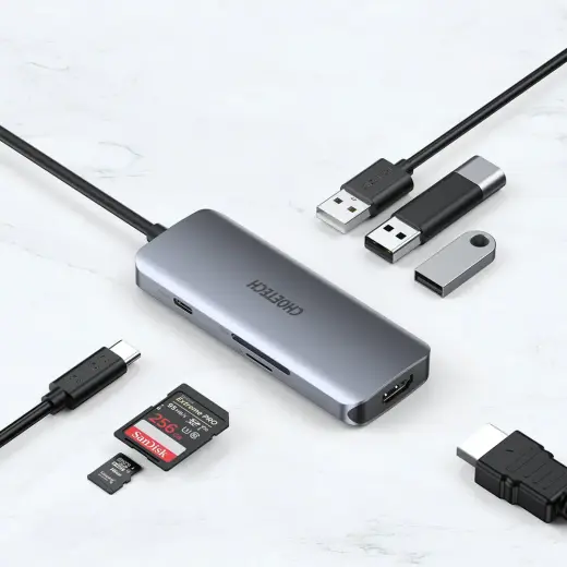Choetech 7in1 multifunctional USB Type C HUB - 3x USB 3.2 Gen 1 | SD and TF memory card reader | HDMI 4K 30Hz | USB Type C gray (HUB-M19 gray) Фото num