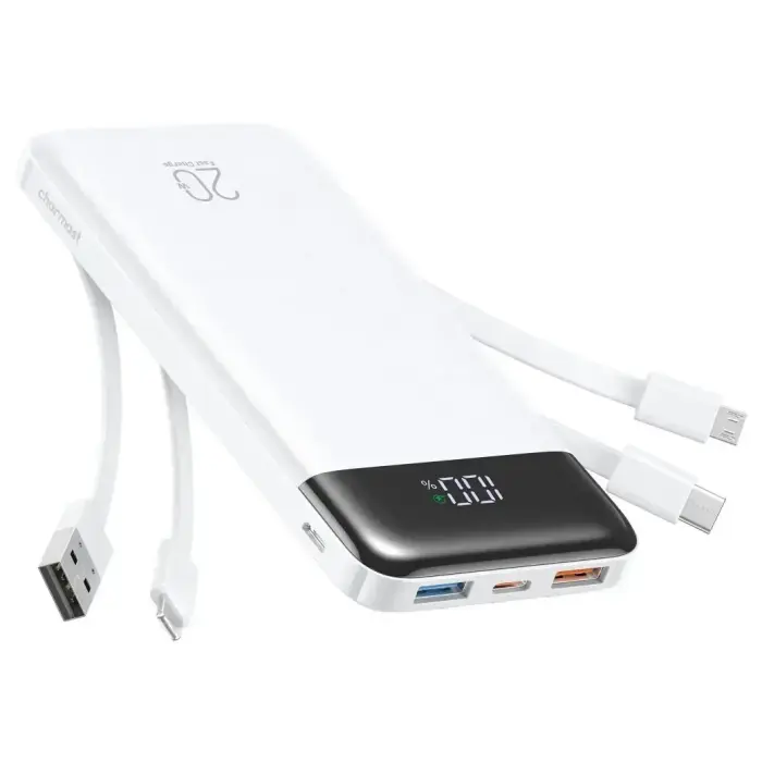 Внешний аккумулятор (powerbank) Charmast W2065 | 20 000 мА·ч | 22.5 Вт | PD | USB-A, USB-C, Lightning, Micro USB | белый