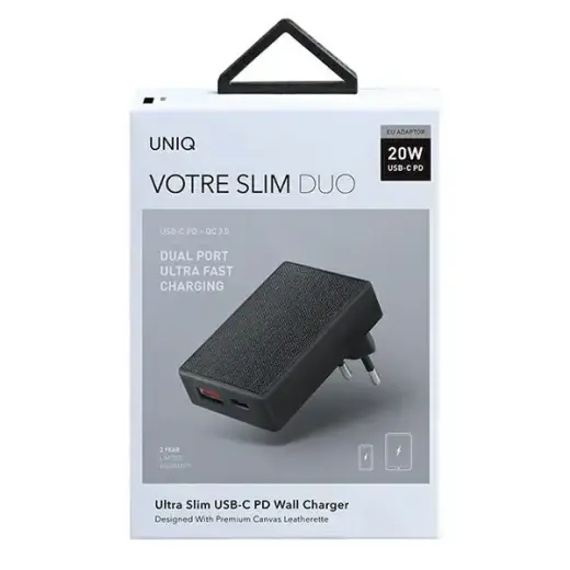 UNIQ Votre Slim Duo зарядное устройство | 20W | USB-C, USB-A | черное Фото num