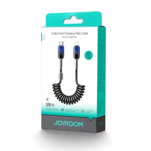 Joyroom S-A43 Crystal-Clear Series 30W USB-C - Lightning spiral cable 1.5m - black Foto 2