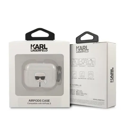 Karl Lagerfeld case for AirPods 3 KLA3UKHGS silver Glitter Karl`s Head Фото num
