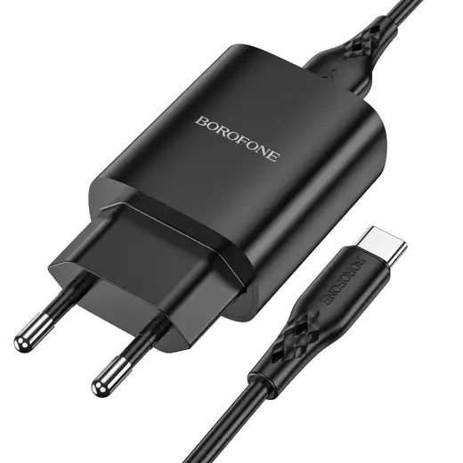 Borofone BN1 tīkla lādētājs | 10W | USB-A, USB-C | USB-A uz USB-C vads komplektā | melns Foto 2