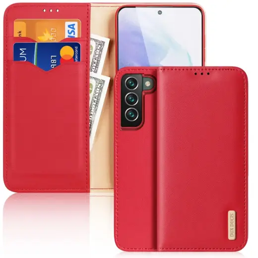 Dux Ducis Hivo Leather Flip Cover Genuine Leather Wallet For Cards And Documents Samsung Galaxy S22 + (S22 Plus) Red Photo