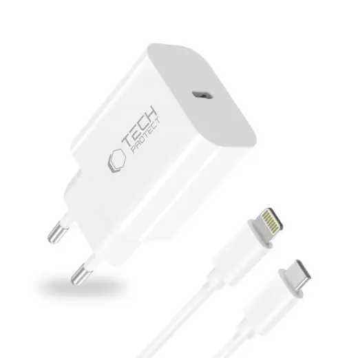 Tech-Protect NC20W Wall Charger with 100 cm USB-C | Lightning Cable - White Foto 2