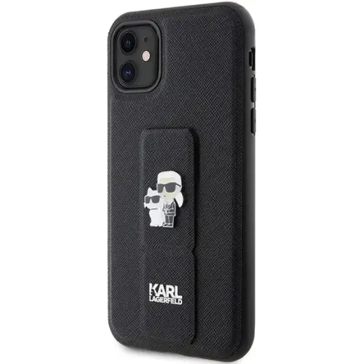 Karl Lagerfeld Gripstand Saffiano Karl&Choupette Pins case for iPhone 11 | Xr - black Photo