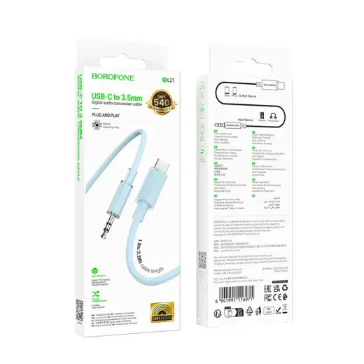 Borofone Cable AUX BL21 Lemon - Type C to jack 3,5mm - 1 metre blue Photo