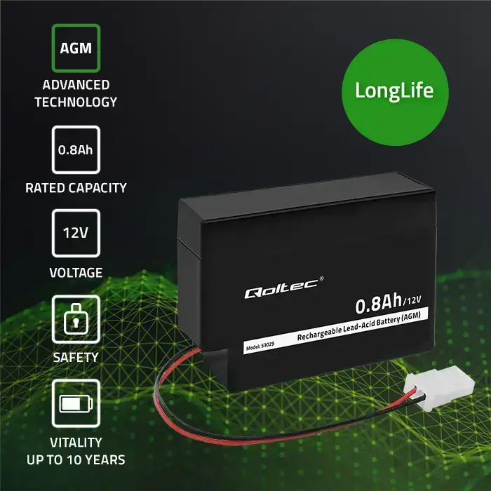 Qoltec AGM battery | 12V | 0.8Ah | Maintenance-free | Efficient| LongLife | for toys, vehicles Foto 3