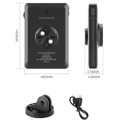 Rockbros JP008 front bike light for counter with power bank 5000mAh 150lm IPX6 - black Photo