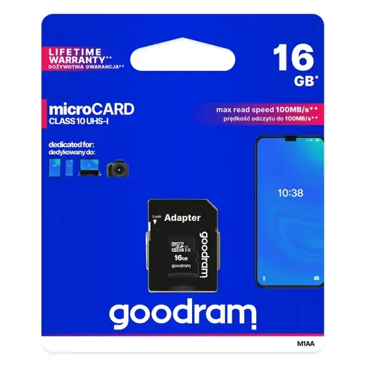 GOODRAM Memory MicroSD Card - 16GB with adapter UHS I CLASS 10 100MB/s Foto 6