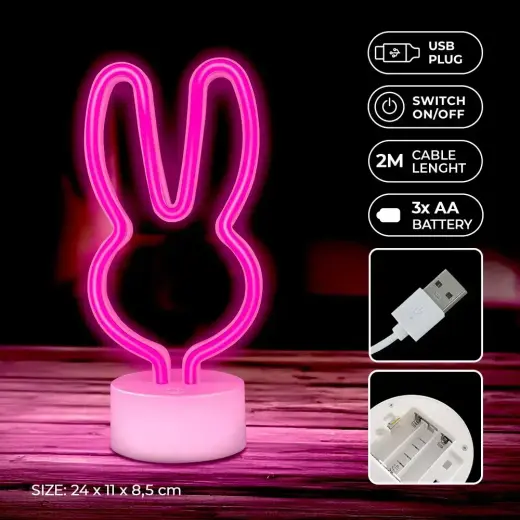 Neon LED on stand RABBIT pink USB-C FSC-10 Forever Light Foto 4