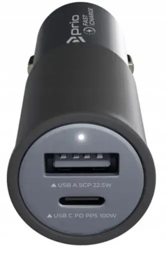 prio Fast Charge Car Charger 100W PD(USB-C)+ 22.5W(USB-A) black