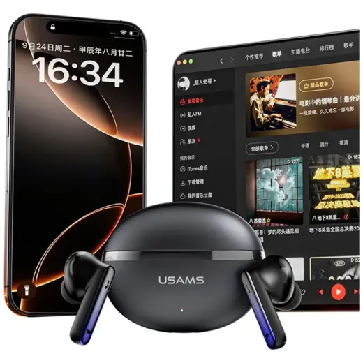 Earphones  Bluetooth USAMS Echo E02 TWS   ANC+ENC wireless black Фото num