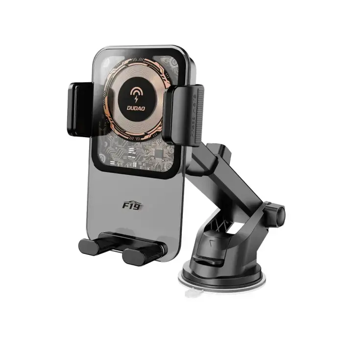 Dudao F19 auto telefona turētājs ar 15W bezvadu uzlādi melns