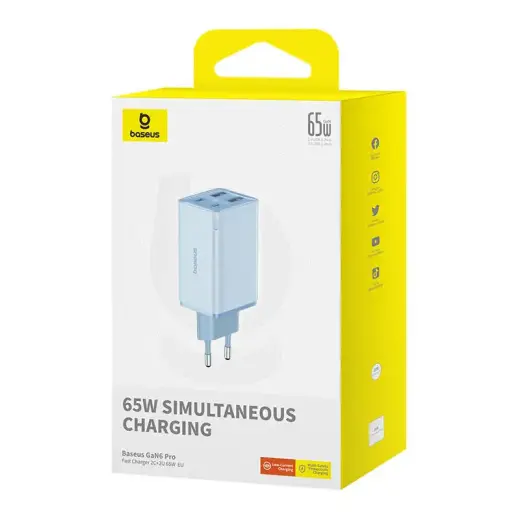 Baseus GAN6 Pro Fast Charger, 2xUSB-C + 2xUSB, 65W (blue) Foto 8