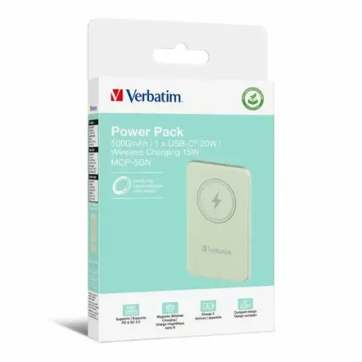 Verbatim indukcyjny `n` Go ārējais akumulators (powerbank) | 5000 mAh | 15W | Bezvadu, MagSafe | zaļš Foto 5
