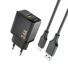 Dudao A23TEU 2.4A GaN USB-A Wall Charger with USB-A - USB-C Cable - Black Foto 1