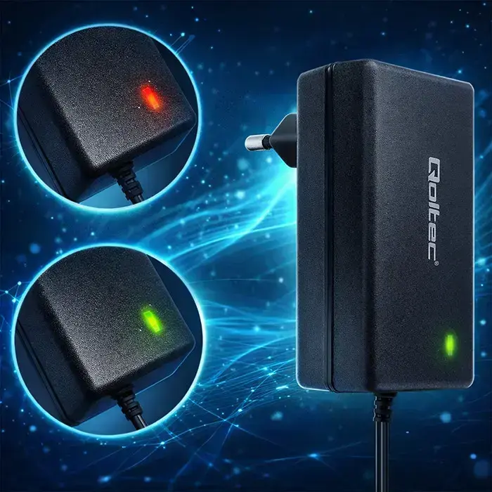 Qoltec Automatic charger for AGM GEL STD batteries | 12V charger | 2A | 24W | 5.5x2.1 | 1.8m cable Photo