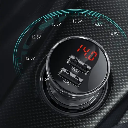 Зарядка для автомобиля Baseus Digital Display Dual USB 4.8A | 24W | USB-A, USB-C, micro USB, Lightning | с кабелем USB-A на USB-C, micro USB, Lightning в комплекте | с LCD дисплеем | черная Фото num