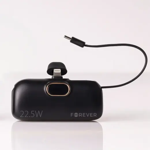 Forever mini MTB-100 external battery (powerbank) | 5000 mAh | 22.5W | Lightning, USB-C | LED display | black Photo