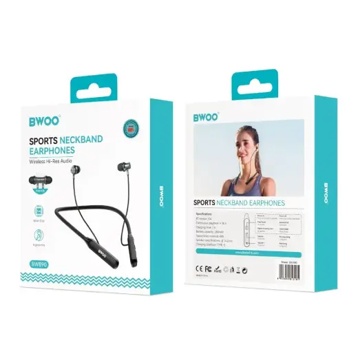 BWOO Stereo Sound Quality BT5.3 Neckband Earphone BW890 black Foto 4