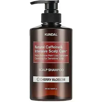 KUNDAL Natural Caffeine & Intensive Scalp Care+ Cherry Blossom Scalp Shampoo - Šampon proti vypadávání vlasů s kofeinem 500ml