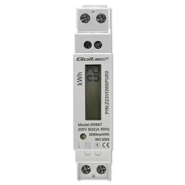 Qoltec Single-phase electronic energy meter | DIN rail | 230V | LCD | 1P | Slim Foto 10