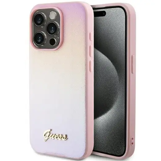 Guess Saffiano Iridescent Script case for iPhone 14 Pro Max - pink Фото num