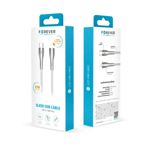 Forever Sleek провод для передачи данных и зарядки | USB-C на Lightning | 27W | 1m | белый Фото num