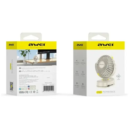 Mini desk fan AWEI F45 with clip 1200mAh white Photo