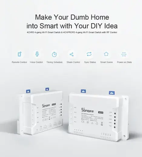 Išmanusis 4 kanalų Wi-Fi jungiklis su RF valdymu Sonoff 4CHPROR3 Foto 4