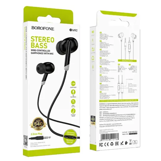 Borofone Earphones BM92 Refined with microphone black Foto 5