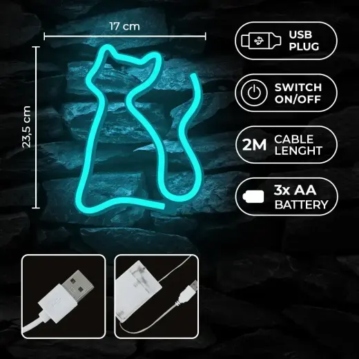 Neon LED Light CAT turquoise NNE24 Neolia Foto 6