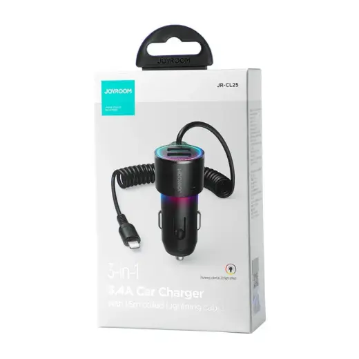 Joyroom JR-CL25 car charger | 17W | USB-A, Lightning | with Lightning cable included | black Photo
