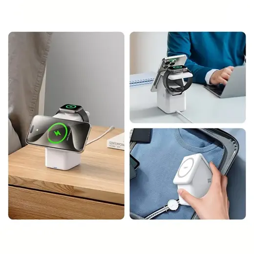 Duzzona W20 15W 4in1 inductive charger for iPhone | AirPods | Apple Watch with night lamp - white Фото num