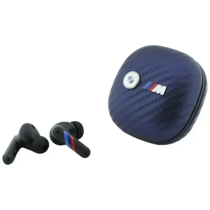 BMW Stripes Carbon Metal Logo TWS Bluetooth Earbuds with ENC – Blue