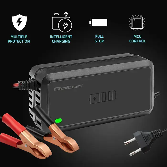 Qoltec Intelligent microprocessor charger 12V 5A | Rectifier for AGM GEL SLA battery | 6 - stage charging Photo