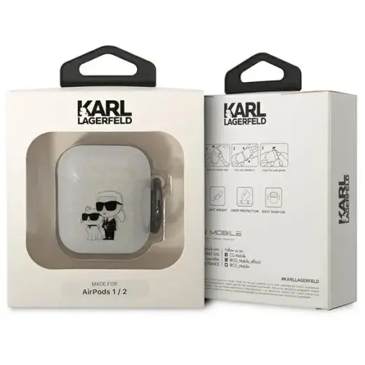 Karl Lagerfeld 3D Logo NFT Karl and Choupette TPU Glitter Case for Airpods 1|2 White Фото num