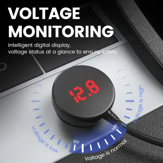 Car Cigarette Lighter Socket Splitter LM21 - 3 sockets + USB + Type C - QC 3.0 PD 3A 122W with display and cable Foto 5