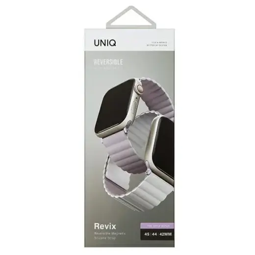 UNIQ pasek Revix Apple Watch Series 4|5|6|7|8|SE|SE2|Ultra 42|44|45|49mm. Reversible Magnetic lilak-biały|lilac-white Foto 10