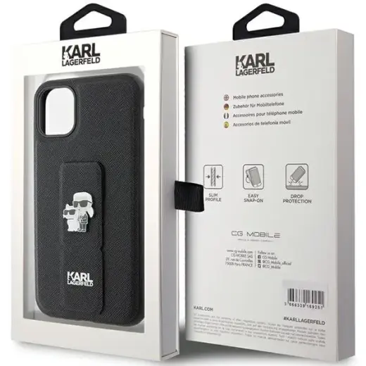 Karl Lagerfeld Gripstand Saffiano Karl&Choupette Pins case for iPhone 11 | Xr - black Photo