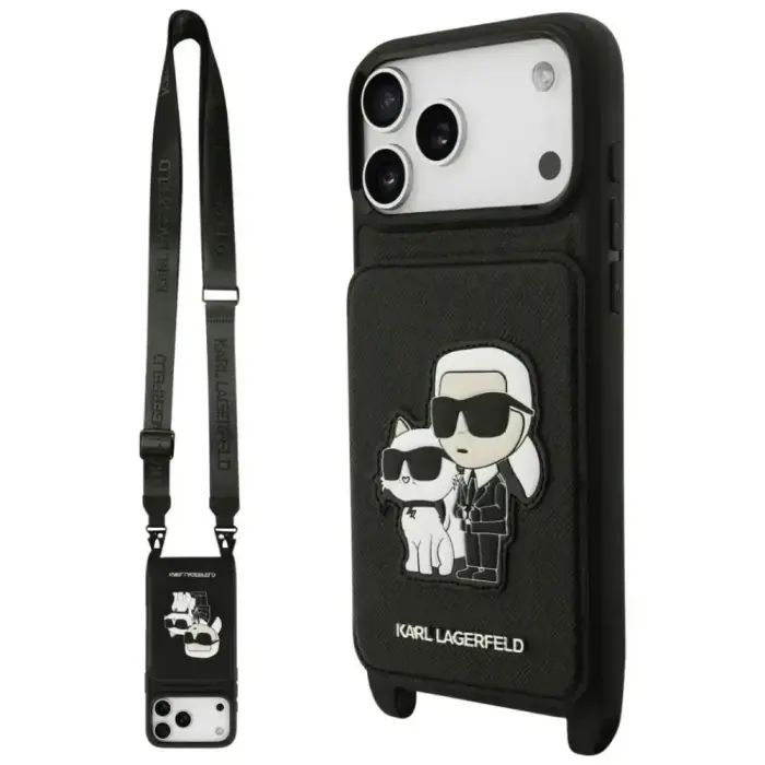 Karl Lagerfeld NFT Crossbody Saffiano Karl & Choupette Case for iPhone 18 Pro Max / 17 Pro Max – Bla