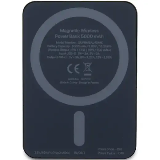 Guess GUPBM5ALGSGK Metal Script Logo ārējais akumulators (powerbank) | 5000 mAh | 15W | MagSafe | melns Foto 3