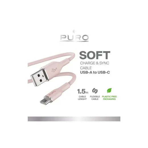 Puro Soft data transfer and charging cable | USB-A to USB-C | 18W | 1.5m | pink Photo